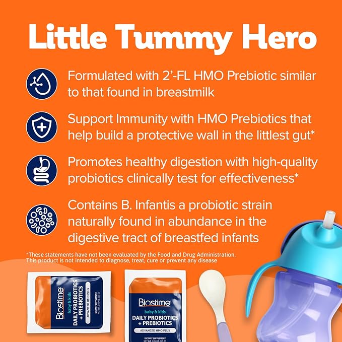 Biostime Baby Probiotic for Kids with HMO &amp Prebiotic Fiber | Immune Support | Constipation Relief and Digestion Support Probiotics for Kids Toddlers and Infants - 28 Powder Packets