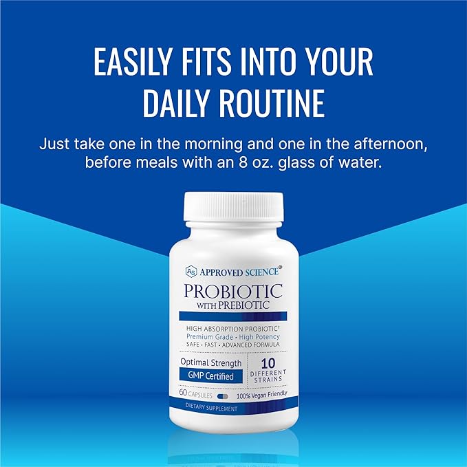 Approved Science Probiotic with Prebiotic - 10 Strains - 25 Billion CFU - 1 Bottle - Vegan