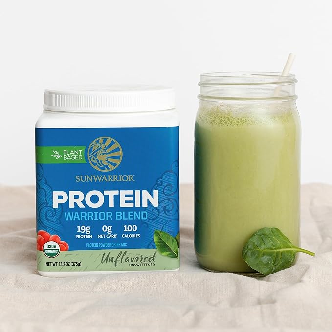 Sunwarrior Organic Plant Based Protein Powder | Vegan Organic Protein Powder Unflavored with BCAA Amino Acids &amp Hemp Seed Pea Blend | Non-GMO Soy Dairy Filler &amp Gluten Free (Unflavored 15 Ser