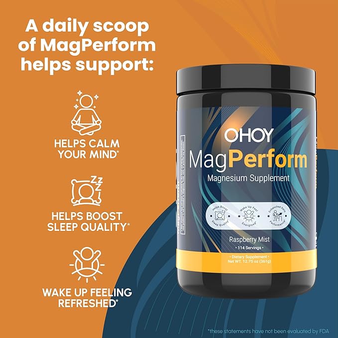 MagPerform Magnesium Citrate Powder - Natural Calm &amp Anti-Stress Drink Mix Supports Relaxation Restful Sleep &amp Calm Mornings - Non-GMO Vegan &amp Gluten-Free - Sugar Free Raspberry Lemon