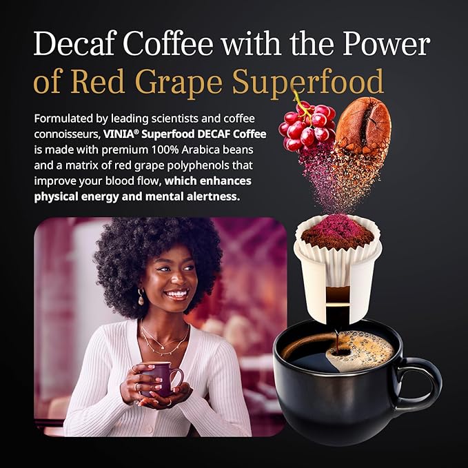 VINIA Blood Flow Energy Bundle | Piceid Resveratrol Capsules (30 Count) + Decaf Coffee K-Cup Pods (30 Count) | Nitric Oxide &amp Heart Health Support | Caffeine-Free Energy | Non-GMO