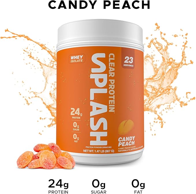 Revolution Nutrition Splash Clear Protein Clear Whey Protein Powder Juice-Type Protein Candy Flavour Collagen 24g Protein Zero Sugar Zero Carb 667g 23 Servings (Candy Peach 1.47 Pound)