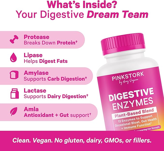 Pink Stork Muscle &amp Gut Health Bundle for Women | Vanilla Plant-Based Protein Powder with Fiber &amp Superfoods &amp Digestive Enzymes | Women’s Digestion Energy &amp Metabolism Support
