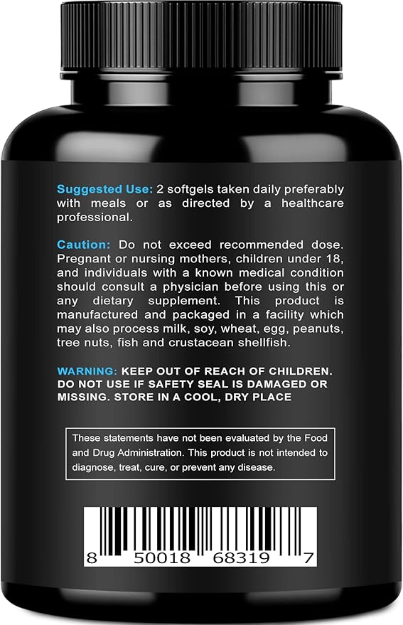 Omega 3 Fish Oil 2000mg 800mg EPA and 600mg DHA - Enteric Coated and Burpless - Supports Brain and Heart - Burpless Non-GMO 3rd Party Lab Tested and NSF Certified - 120 Softgels