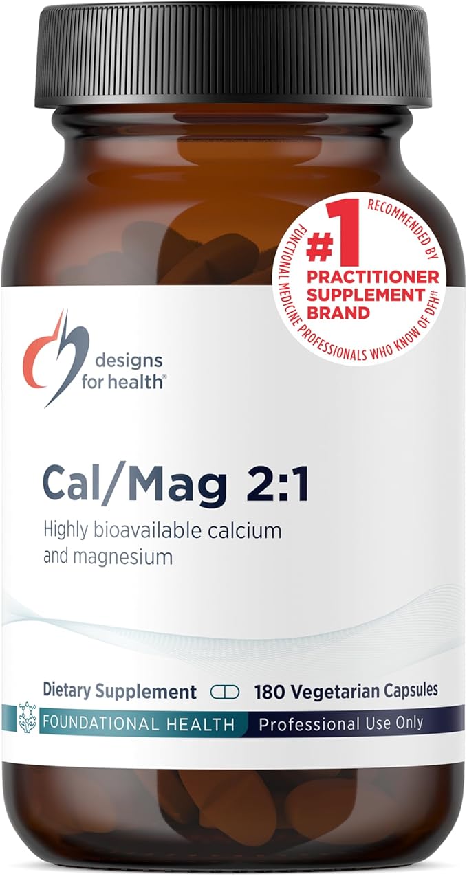 Designs for Health Cal/Mag 2:1 – 150mg Chelated Magnesium Malate + 300mg Calcium Malate Supplement - Non-GMO Highly Absorbable Bone Support Nutrients (180 Capsules)