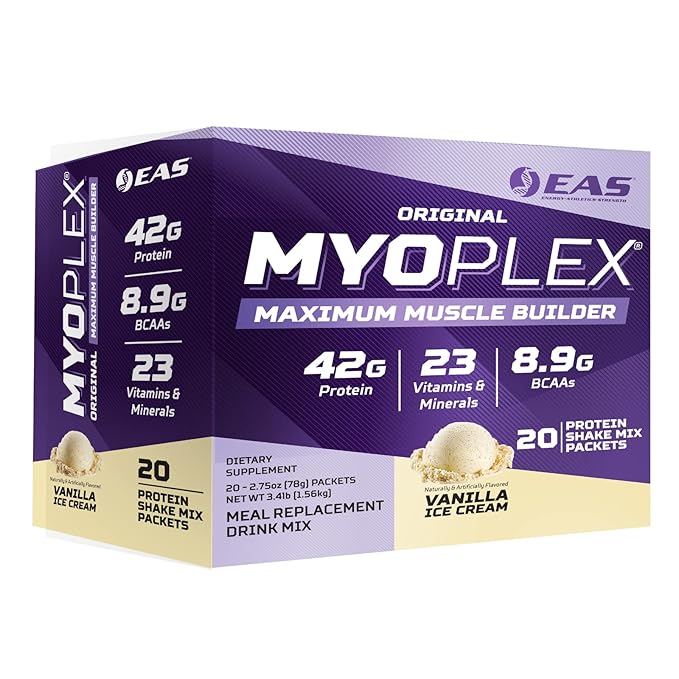 EAS Original Myoplex Maximum Muscle Builder | Meal Replacement Protein Drink Mix | Quality Protein Blend | 42g Protein | 20 Individual Packets (Vanilla Ice Cream)