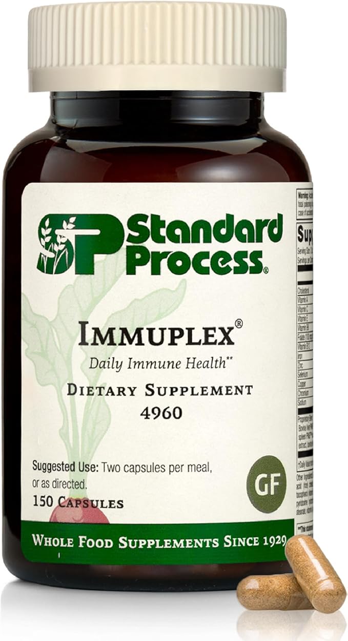 Standard Process Inc. Immuplex - Daily Immune Support Supplement with Folate Iron Vitamin C &amp Vitamin A - Mineral Supplement with Antioxidant Ingredients - 150 Capsules