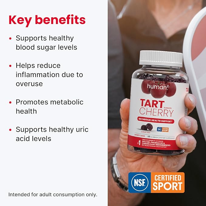 Humann Tart Cherry Gummies - Uric Acid Immunity Inflammation &amp Metabolic Health Support – NSF Certified Sport Powerful Antioxidant &amp Non-GMO - from Maker of SuperBeets - 60 Sugar-Free Vegan