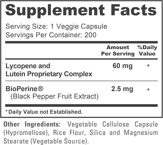 NusaPure Lycopene &amp Lutein Complex 60mg per Caps 200 Veggie Capsules (Non-GMO Vegan)