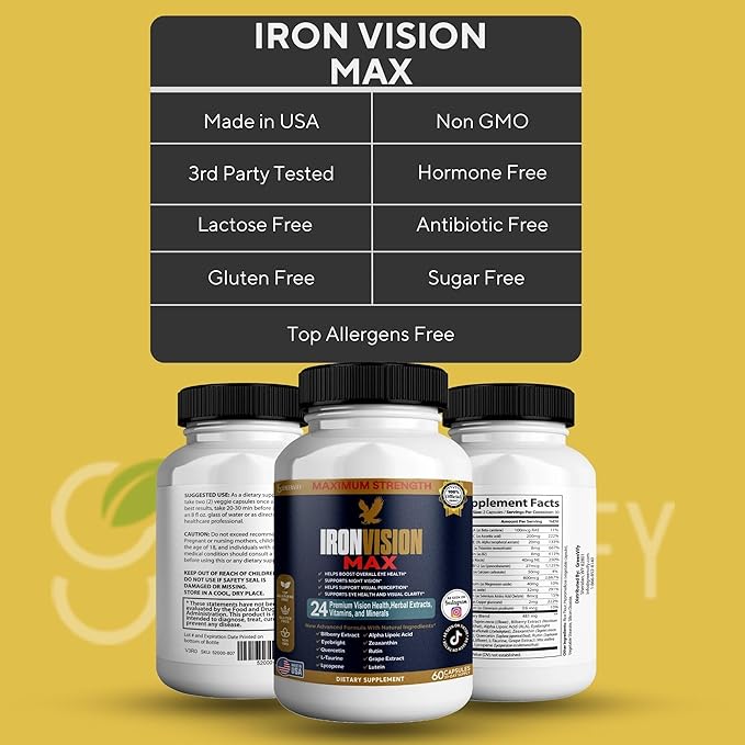 IronVision Max Eye Health Supplement 24 Premium Vitamins &amp Minerals Lutein Bilberry Extract 60 Capsules (2)