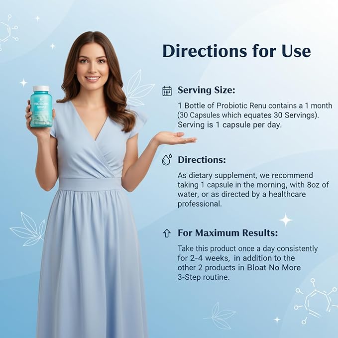 Bloat No More Probiotics 50 Billion CFU for Women &amp Men – Daily Gut Health &amp Digestive Support Supplement Helps Support Immunity – Probiotic Renu 30 Count