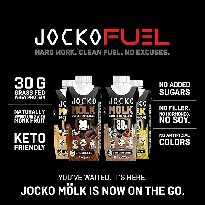 Jocko-Fuel Protein Shake Sweet Cream Coffee Flavor 2 box 30g High Protein Keto Friendly Ready to Drink Shake for Breakfast Post Workout Recovery Low Sugar Energy Drink (11 Fl Oz Vanilla)