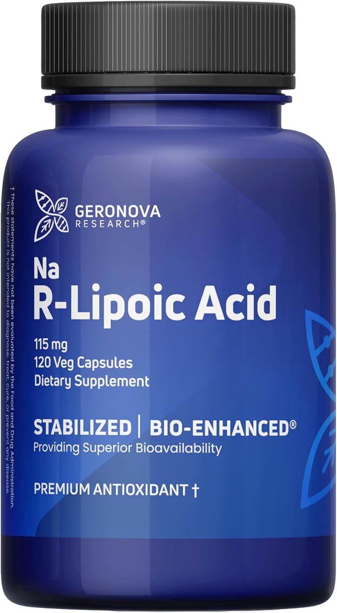 Geronova Research Bio-Enhanced R-Lipoic Acid 115 mg Capsules - 4 Month Supply - Stabilized R Alpha Lipoic Acid Supplement with Enhanced Absorption - 120 Count