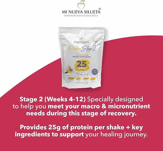 MI NUEVA SILUETA My New Silhouette Stage 2. Isolated Medical-Grade Protein with Omega 3 6 and 9. Enhanced with 25 g per Serving. (Vanilla)