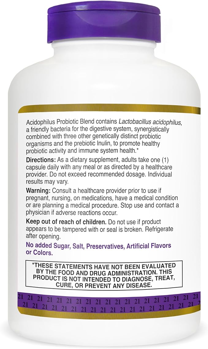 21st Century Acidophilus Probiotic Blend Capsules (300 Count) Daily Probiotic Supplement with Lactobacillus Acidophilus Supports Digestive Health &amp Immune System Non-GMO Gluten-Free