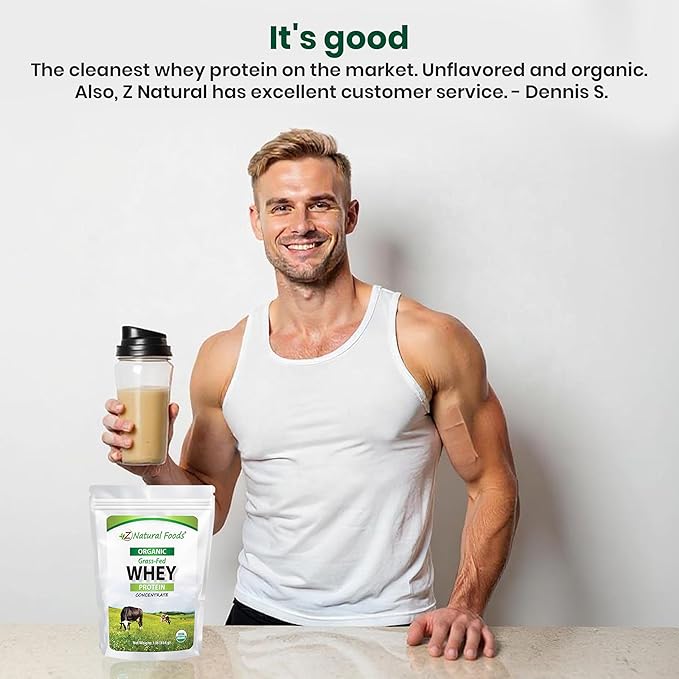 Z Natural Foods Organic Whey Protein Concentrate - Nutrient-Dense Grass Fed Whey Protein Powder - Cold Processed Pure Whey Protein with Essential Amino Acids for Nutrition &amp Fitness Unflavored 1