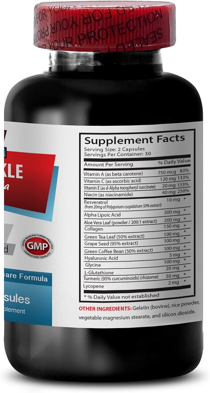 Resveratrol 250 - Anti-Wrinkle Pills - Anti aging skin care for women collagen anti wrinkle pills aloe vera juice for skin aloe vera capsules organic hauloronic acid vitamins 1 Bot 60 Capsules