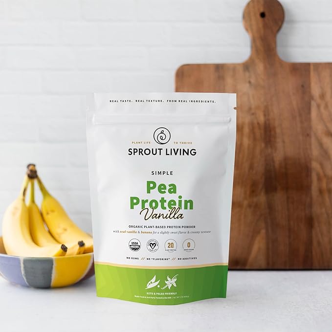 Sprout Living Organic Pea Protein Powder Vanilla Flavor 20 Grams of Plant Based Organic Protein Powder Without Sweeteners Non Dairy Non-GMO Dairy Free Vegan Gluten Free (1 Pound 15 Servings)