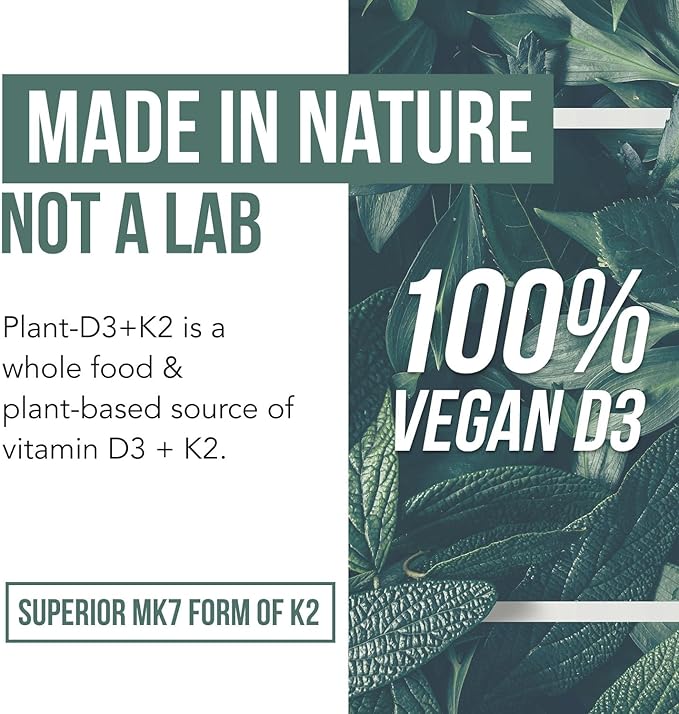 Organic Plant D3 + K2 | 10000 IU D3 + 120 mcg K2 as All-Trans MK7 from MenaQ7® - 100% Whole Food Raw &amp Vegan | Enhanced Digestion with Prebiotic &amp Superfood Complex – D3 from Organic Algae (6