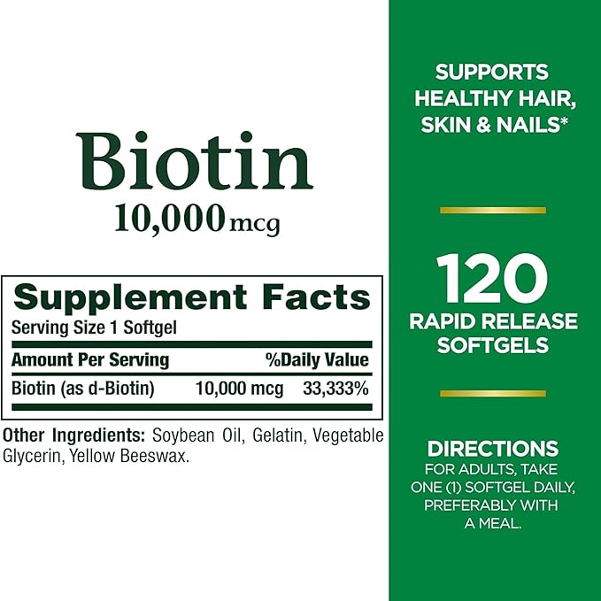 Nature's Bounty Biotin 10000 mcg Ultra Strength Rapid Release Liquid Softgels 120 ea (Pack of 2)