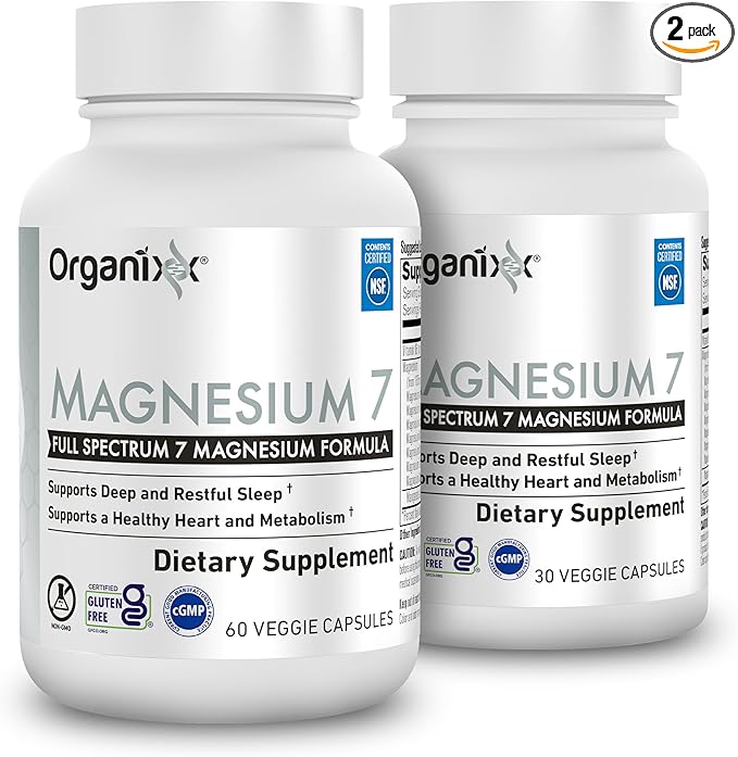 Organixx Magnesium Glycinate Supplement for Support Sleep 3 Month Supply Muscle &amp Heart Health 7 Type Magnesium Complex with Vitamin B6 Manganese Citrate Gluten Free Vegan Non GMO 90 Capsu