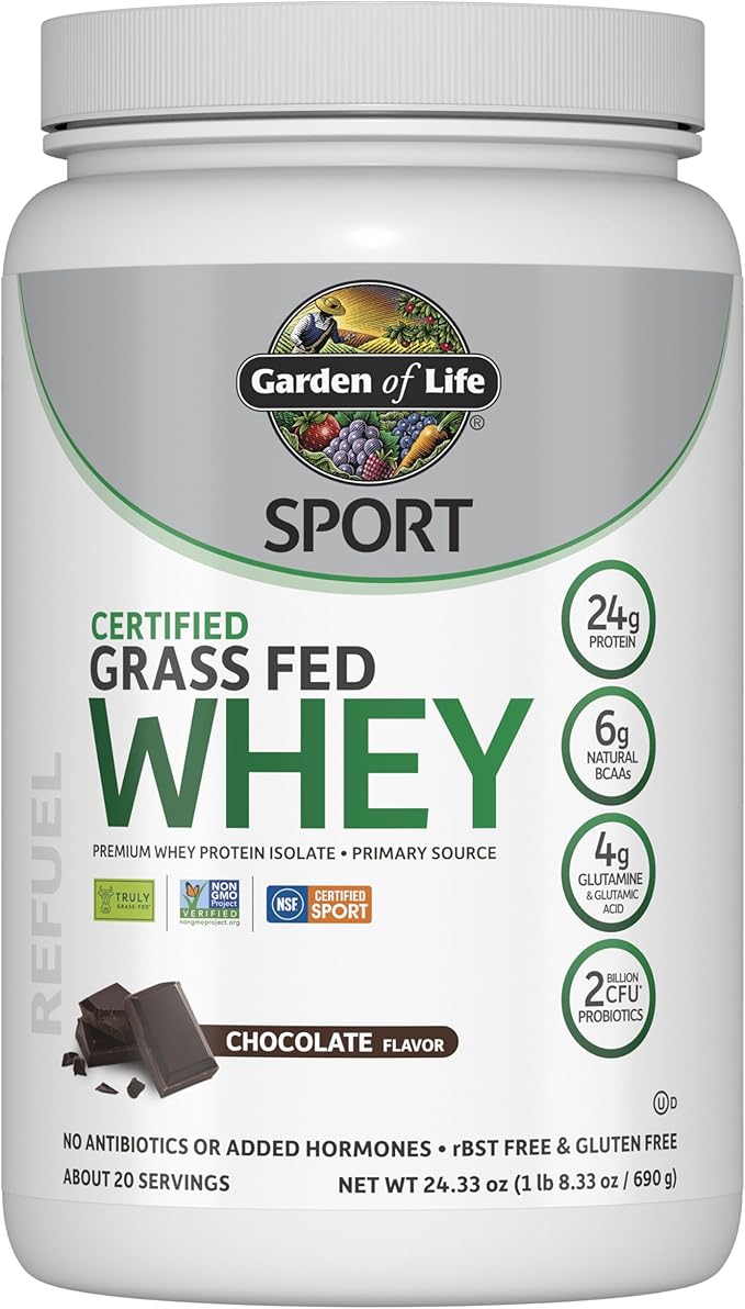 Garden of Life Sport Whey Protein Powder Chocolate Premium Grass Fed Whey Protein &amp Collagen Peptides Grass Fed 19.75 Ounce