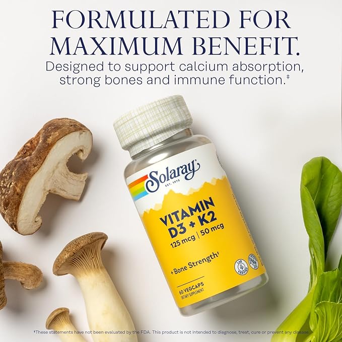 SOLARAY Vitamin D3 K2 and Magnesium Glycinate - Bone Health Bundle - Calcium Absorption Nerve Heart and Immune Support w/ 5000 IU Vitamin D 350mg Chelated Magnesium 60-Day Guarantee 60ct/120ct