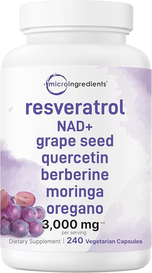 Micro Ingredients Resveratrol NAD Complex 3000mg for Women &amp Men 240 Veggie Capsules | NMN Supplement Alternative | 11-in-1 Blend with NAD+ Quercetin Moringa Berberine Grape Seed &amp Oreg