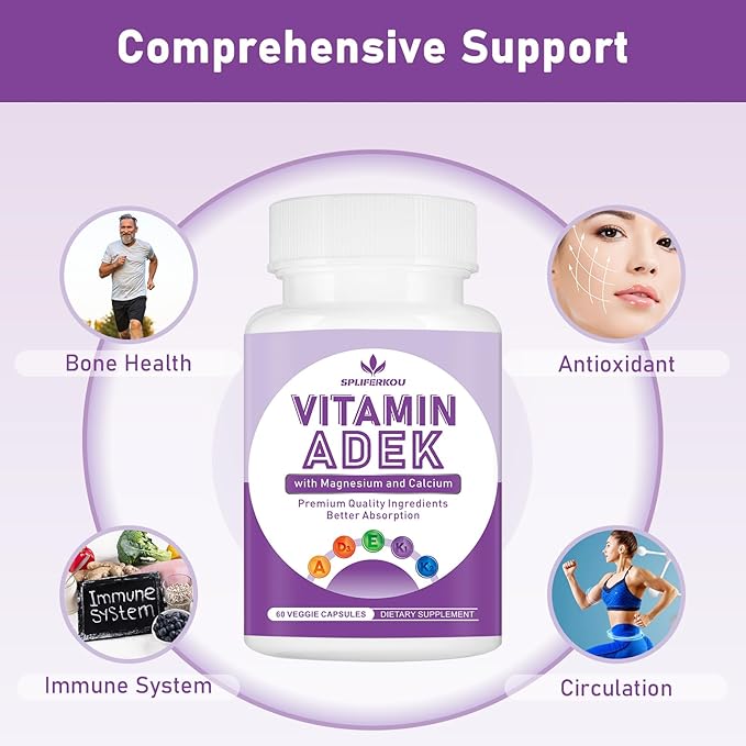 ADEK Vitamins Supplement Vitamin A + Vitamin D3 + Vitamin E + Vitamin K1 + Vitamin K2 ADK Vitamin Supplement with Minerals and Antioxidants Gluten-Free 120 Capsules