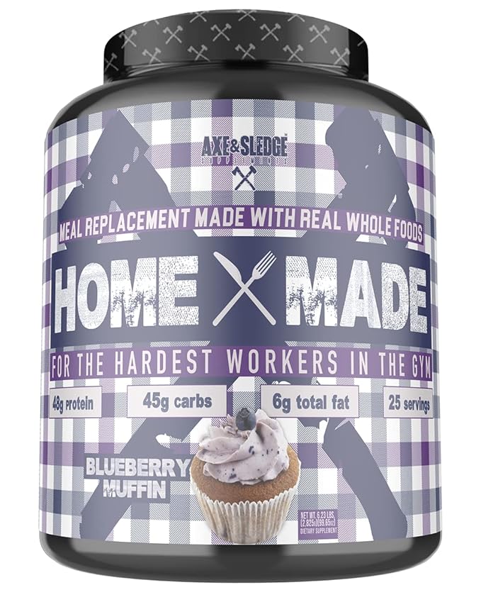 Axe &amp Sledge Supplements Home Made Whole-Foods-Based Meal Replacement Powder with Digestive Enzymes Protein Carbohydrates and Fats 25 Servings Blueberry Muffin