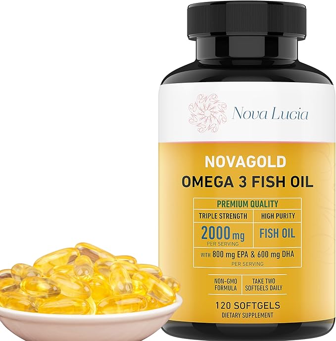NovaGold Omega 3 Fish Oil – 2000mg High Strength EPA DHA Supplement – Burpless Easy to Swallow Softgels – Supports Heart Brain Joints Immune &amp Skin – Non-GMO – 120 Liquid Capsules