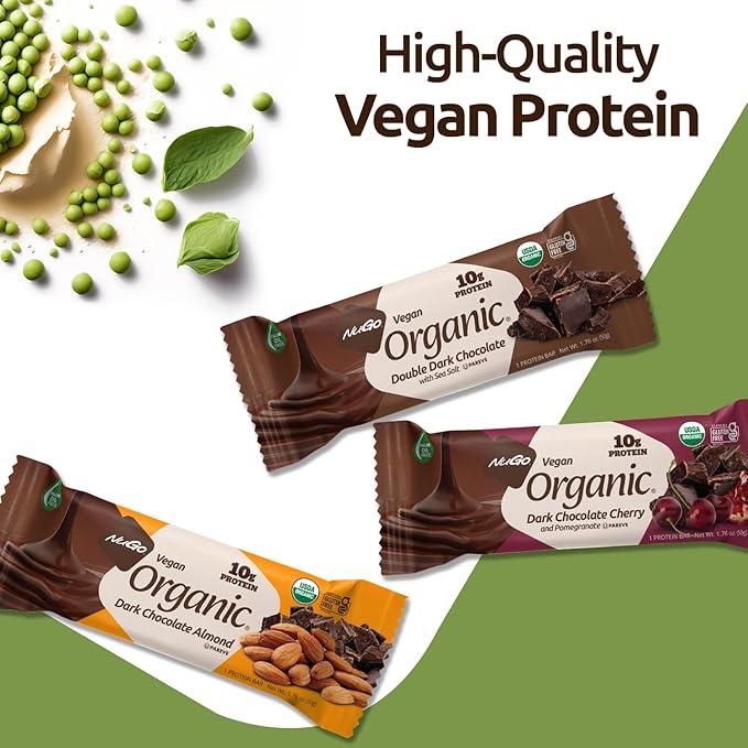 Nugo Organic Double Dark Chocolate 10g Vegan Protein Gluten Free 24 count