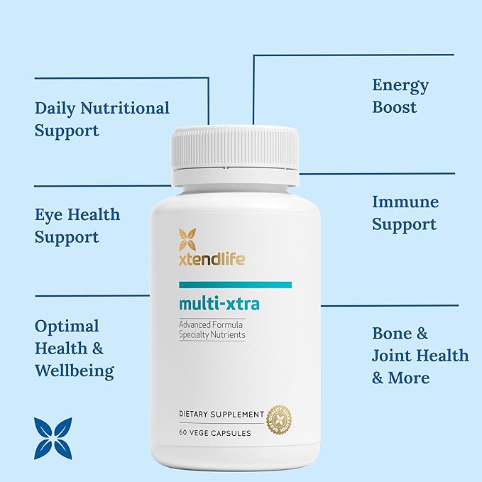 Xtendlife Multi-Xtra Multivitamin for Immune Heart &amp Energy Support - 40+ Bioavailable Vitamins Minerals Antioxidants &amp Herbs - for Men Women &amp Children - 30 Day Supply
