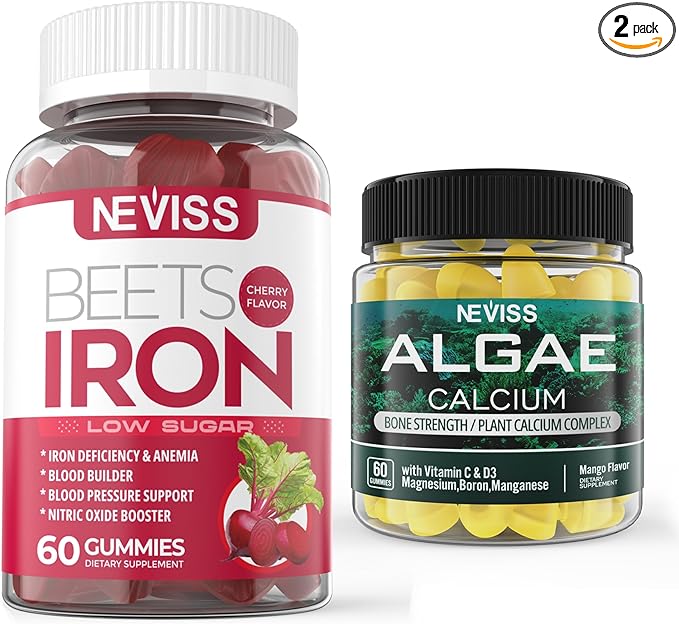 NEVISS Vegan Iron Gummies + Marine Algae Calcium Gummies Bundle
