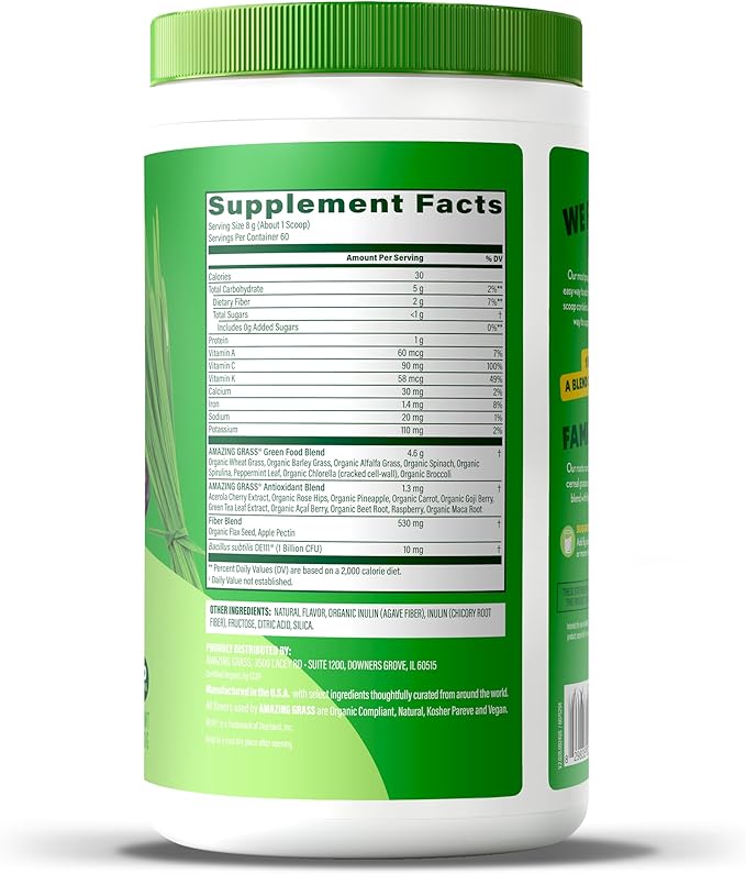 Amazing Grass Greens Blend Superfood: Super Greens Powder Smoothie Mix with Spirulina Chlorella Beet Root Powder Digestive Enzymes &amp Probiotics Berry 60 Servings (Packaging May Vary)
