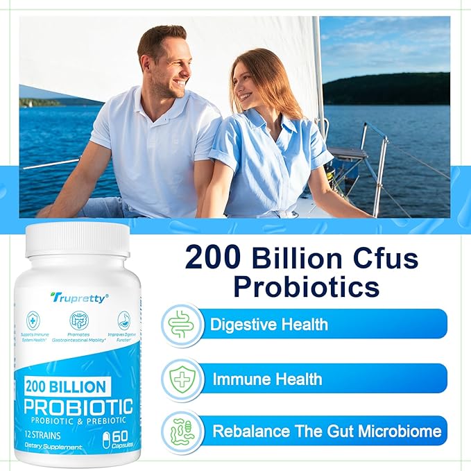 200 Billion Cfus 12 Strains Probiotic with 3 Organic Prebiotics Probiotics for Women Men Daily Supplement for Immune Gut Digestive Health Shelf Stable Non GMO 120 Caps (120-Days Supply)