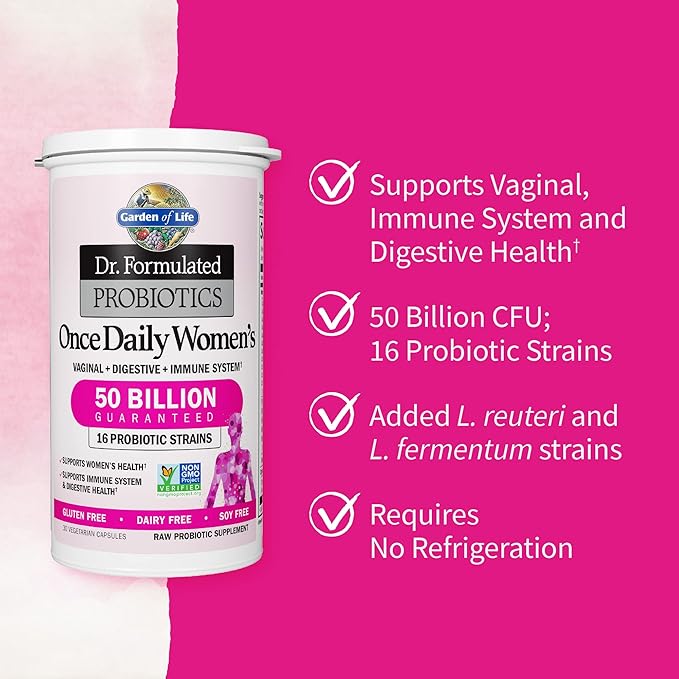 Garden of Life Children &amp Women Probiotic Bundle: Dr. Formulated Kids+ Berry Cherry Probiotics 5 Billion CFU – 30 Chewables + Once Daily Women’s Probiotics 50 Billion CFU - 30 Capsules Shelf Stab