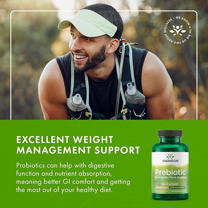 Swanson Prebiotic Fiber Capsules with NutraFlora FOS for Gut-Health-Conscious Adults Seeking Digestive Flora and Immune Support - 750 mg (120 Vegan Capsules 4 Pack)