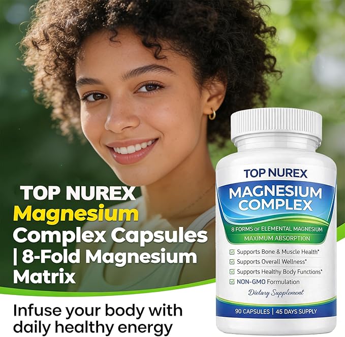 Top Nurex Magnesium Complex Ultra for Women 1000mg – 8 Elemental Magnesium Blend with Glycinate Citrate Malate &amp Taurate High Absorption Magnesium Supplement for Daily Wellness Vegan Non-GMO