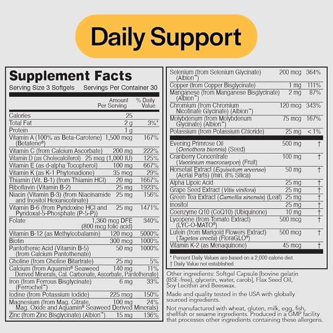PureFormulas Women's Multivitamin for Women's Daily Wellness Energy and Vitality with Evening Primrose Cranberry Green Tea Horsetail Silica and CoQ10-30 Servings