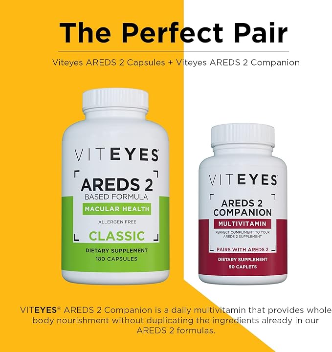Viteyes AREDS 2 Capsules and Viteyes Multivitamin AREDS 2 Companion Single Daily Dose Eye Vitamins 3 Month Supply