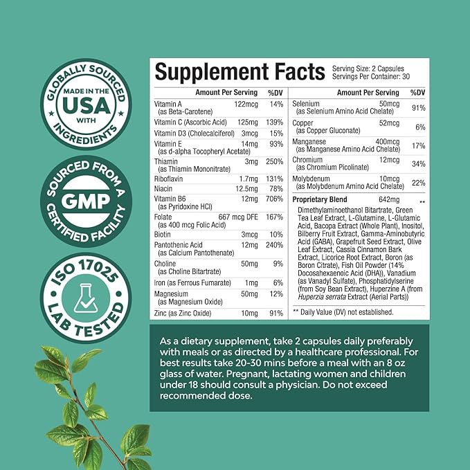 Bundle of Nootropic Memory Supplement for Brain Support and Advanced Brain Supplement for Memory and Focus - for Brain Boost and Natural Energy Booster - for Brain Fog Clarity Energy and Recall