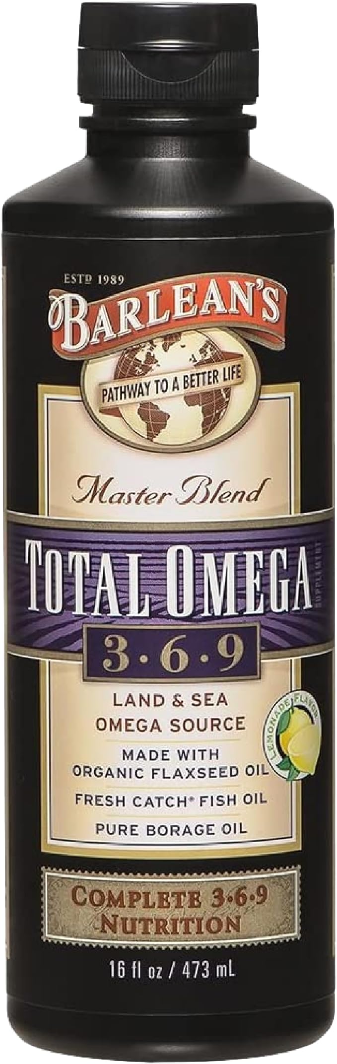 Barlean's Total Omega 3 6 9 Liquid Fish Oil Supplement with Borage and Flaxseed Oil 6468 mg of Omegas EPA DHA ALA and GLA for Joint and Heart Health 16 oz