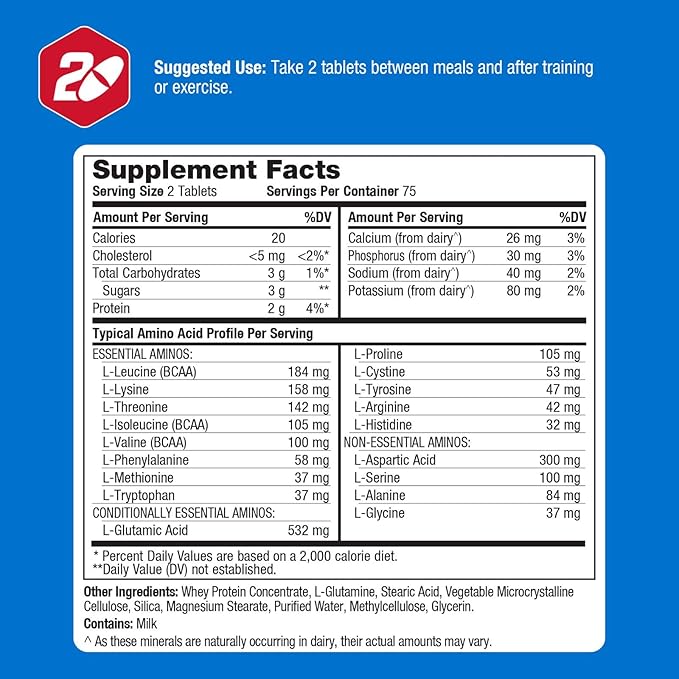Prolab Amino 2000 Essential Amino Acids Supplement High-Potency BCAA Blend for Muscle Support &amp Recovery (150 Tablets)