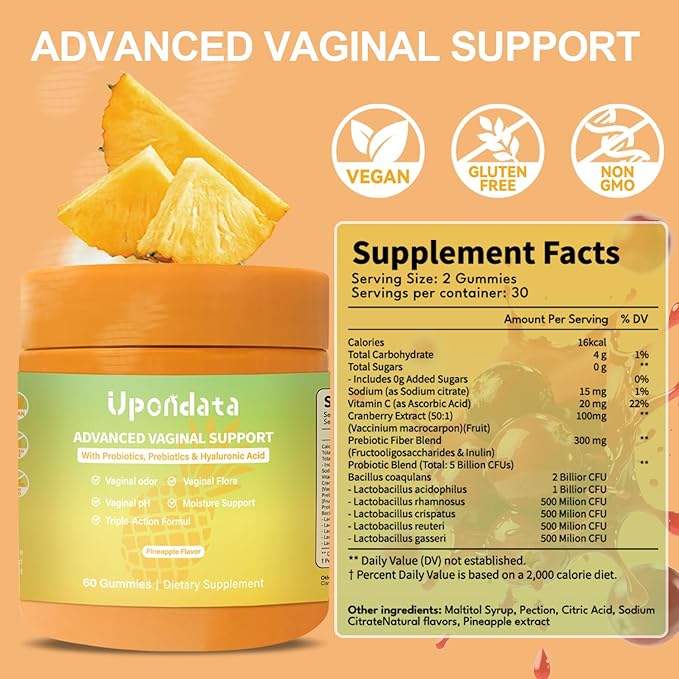 Flora+ GummiesAdvanced Vaginal Probiotic Gummies for Women's Ph Balance Vaginal SupportPromote Healthy Vaginal Odor &amp Flora Pineapple Flavored 60 Gummies