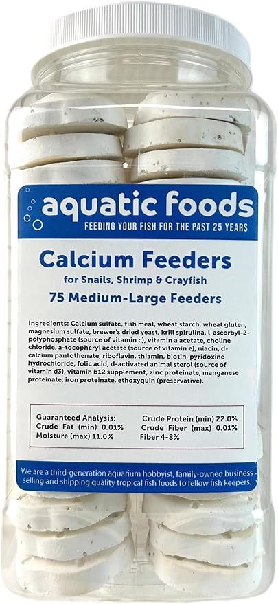 Aquatic Foods Inc. Calcium Feeder Disks for Shrimp Snails Crabs Crayfish Hermit Crabs and All Tropical Fish 75 Count Jar of Medium-Large Feeder Disks