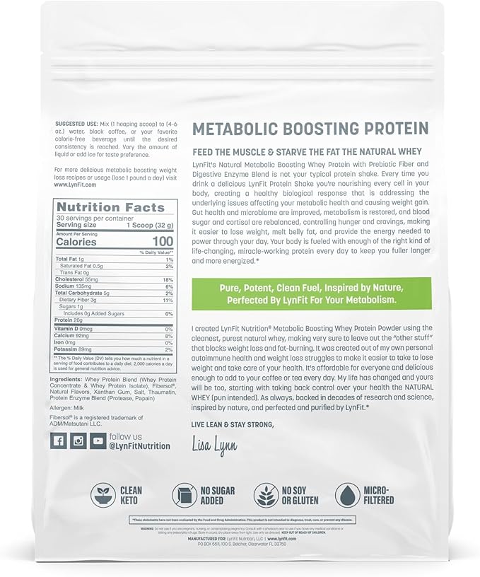 Metabolic Boosting Natural Whey Lactose &amp Sugar-Free Protein w/Prebiotic Fiber | Vanilla Dream | 30 Servings