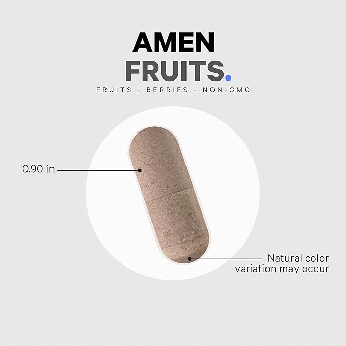 Amen Fruits Daily Fruits Vitamins Supplements Over 20 Whole Fruit Extracts - Raw Multivitamin Berries Antioxidant Polyphenols Superfood &amp Flavonoids - Non-GMO - 90 Capsules