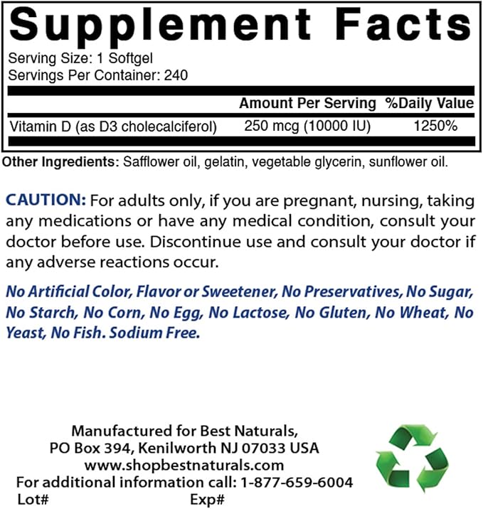Best Naturals Vitamin K2 (MK7) with D3 &amp Vitamin D3 10000 I