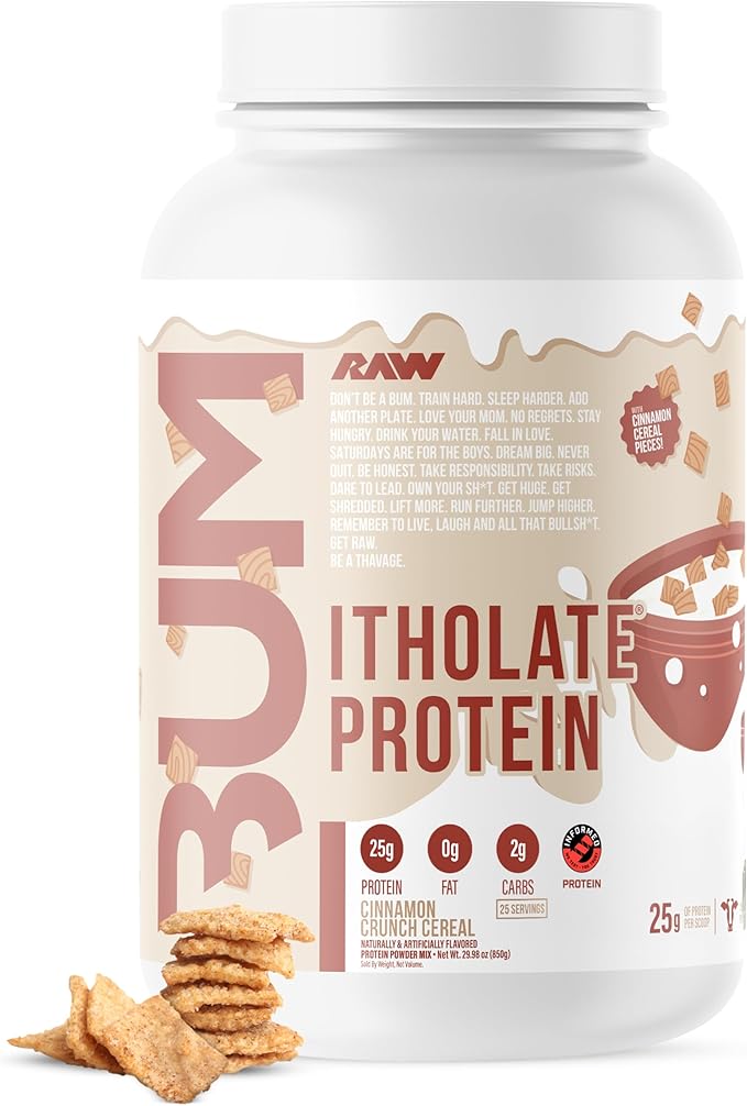 RAW Whey Protein Powder Isolate Cinnamon Crunch (CBUM Itholate Protein) - 100% Grass-Fed Sports Nutrition Powder for Muscle Growth &amp Recovery - Low-Fat Low Carb Naturally Flavored - 25 Servings